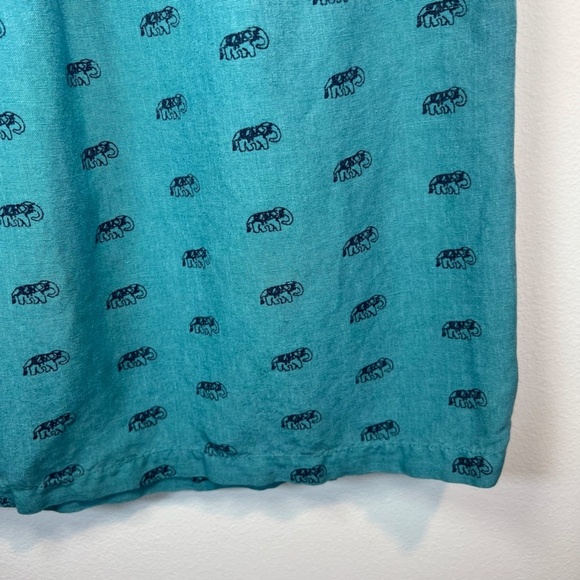 Loft Outlet Women's Linen Blend Skirt Teal All Over Elephant Print Pockets Large - Picture 3 of 11